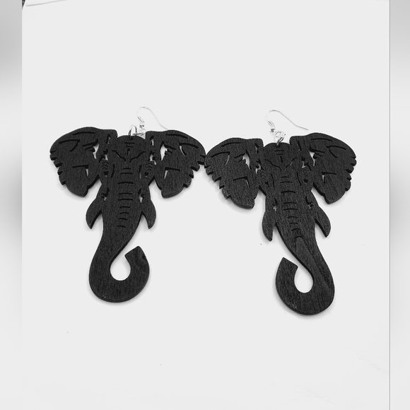 African wooden elephant earrings Black, ethnic, tribal, ecological - Picture 6 of 6